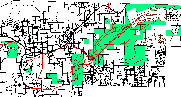 Land status in Goldstream. Public lands are shaded in green. (31k)
